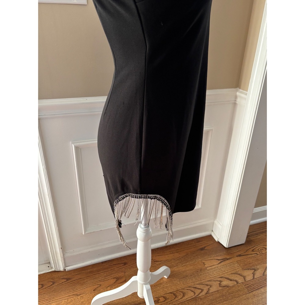 Blashe Discovery Clothing Black Rhinestone Fringe Side Cutout Mini Dress M NEW